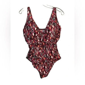 Emerald Bay One Piece SwimSuit - Pink with Black & orange Geometricprint Size 18